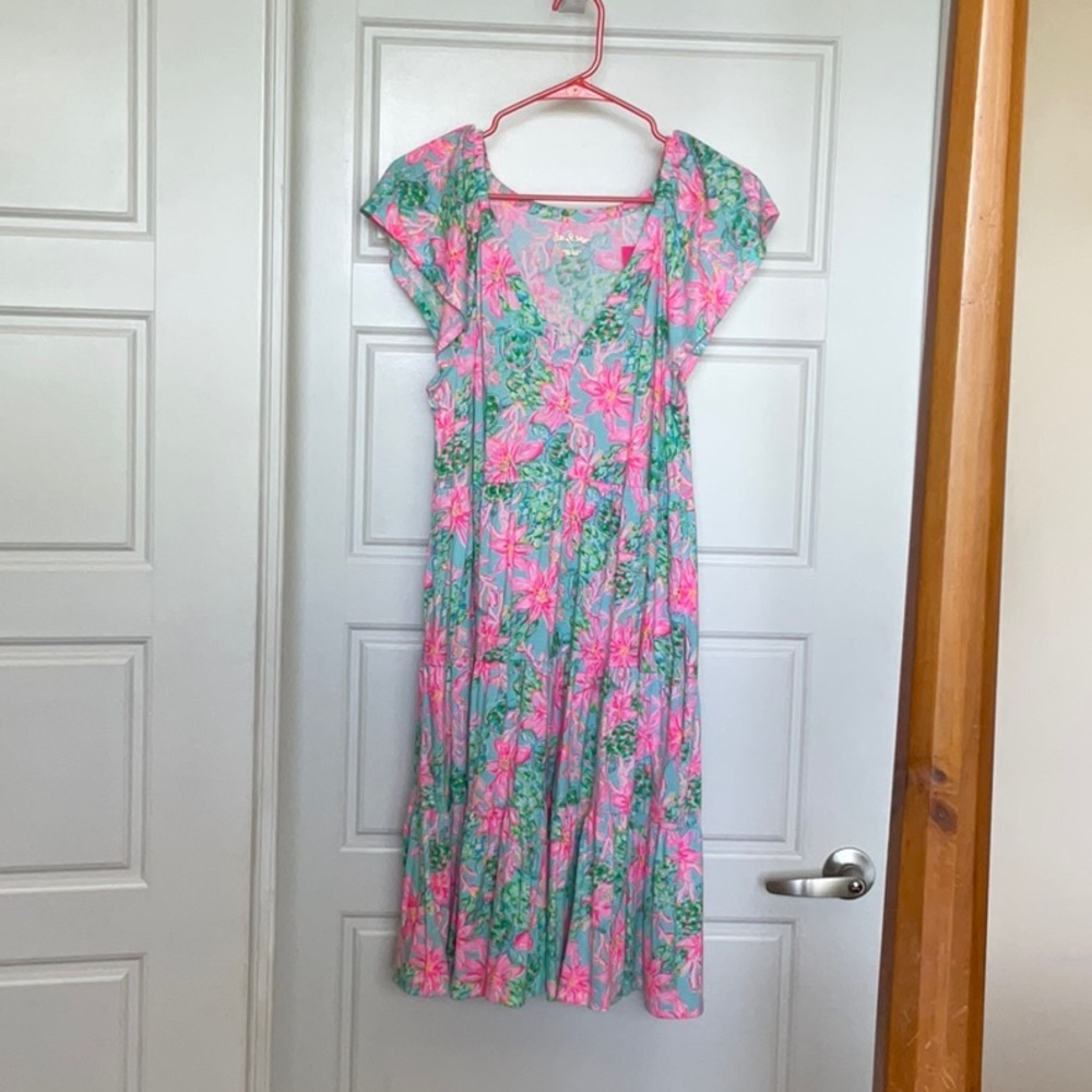 Lilly Pulitzer Pink and Green Floral Midi Dress